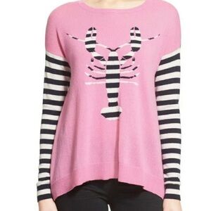 Autumn Cashmere 100% cashmere Pink Striped Lobster Sweater sz S